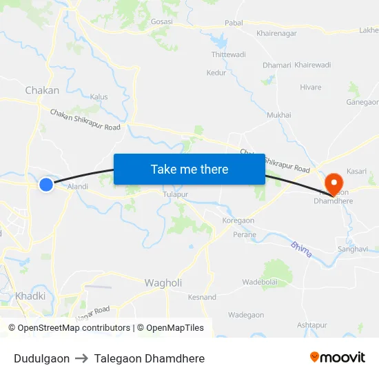 Dudulgaon to Talegaon Dhamdhere map