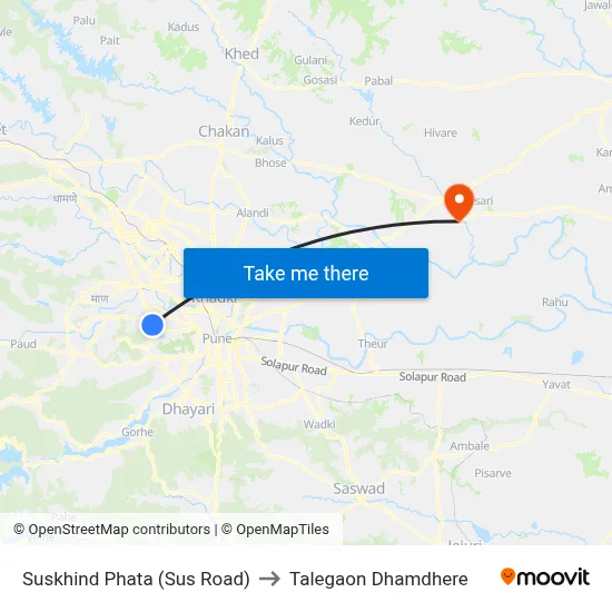 Suskhind Phata (Sus Road) to Talegaon Dhamdhere map