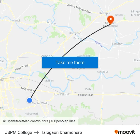 JSPM College to Talegaon Dhamdhere map