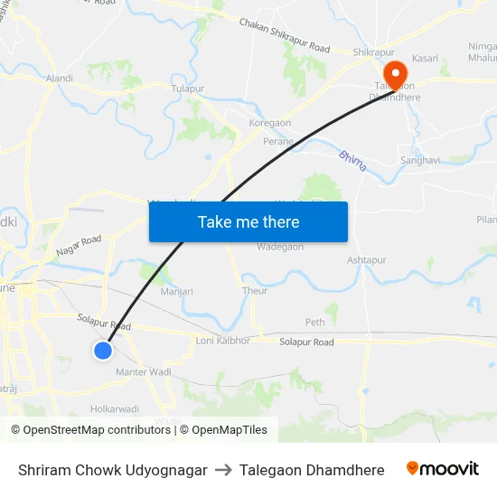 Shriram Chowk Udyognagar to Talegaon Dhamdhere map