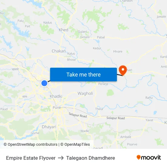 Empire Estate Flyover to Talegaon Dhamdhere map