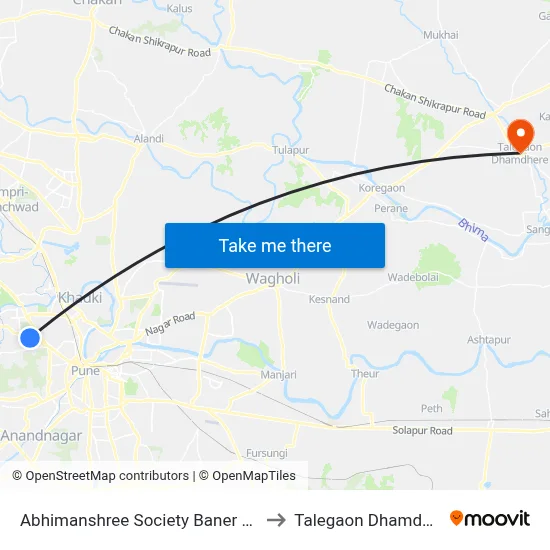 Abhimanshree Society Baner Road to Talegaon Dhamdhere map