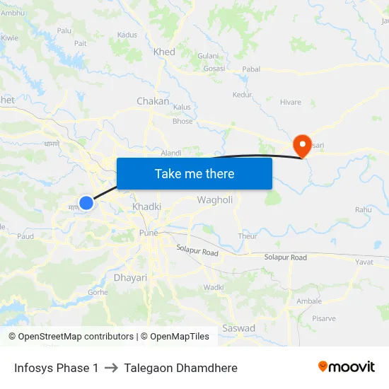 Infosys Phase 1 to Talegaon Dhamdhere map