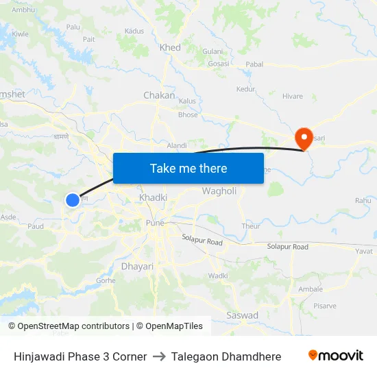 Hinjawadi Phase 3 Corner to Talegaon Dhamdhere map