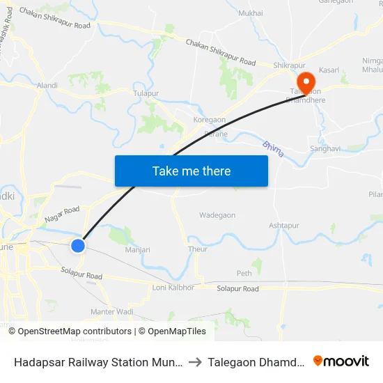 Hadapsar Railway Station Mundhwa to Talegaon Dhamdhere map