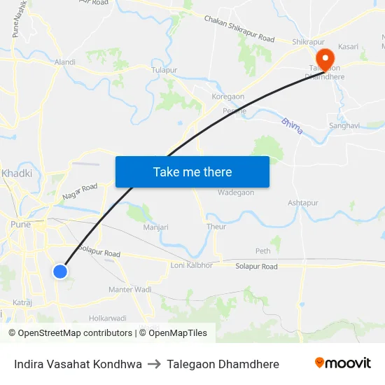 Indira Vasahat Kondhwa to Talegaon Dhamdhere map