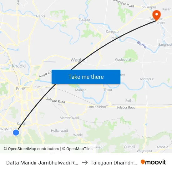 Datta Mandir Jambhulwadi Road to Talegaon Dhamdhere map