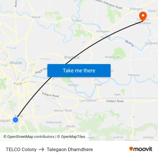 TELCO Colony to Talegaon Dhamdhere map