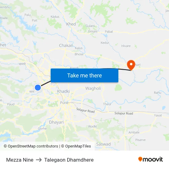 Mezza Nine to Talegaon Dhamdhere map