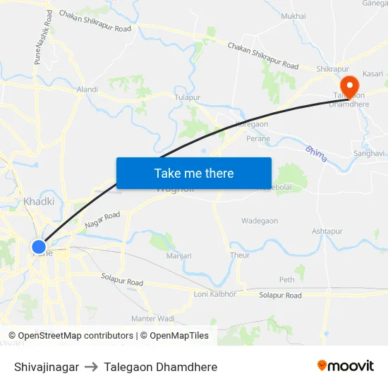 Shivajinagar to Talegaon Dhamdhere map
