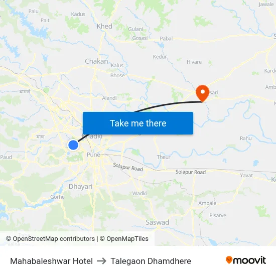 Mahabaleshwar Hotel to Talegaon Dhamdhere map