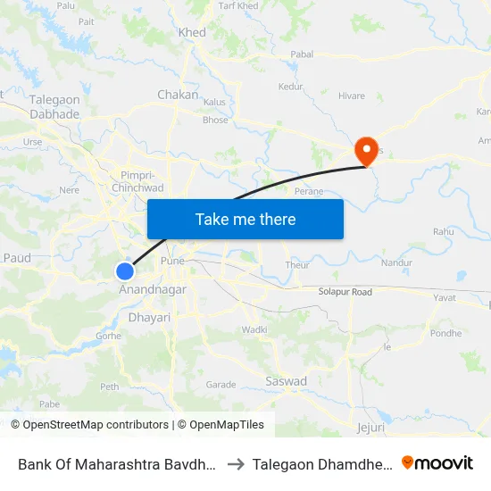 Bank Of Maharashtra Bavdhan to Talegaon Dhamdhere map
