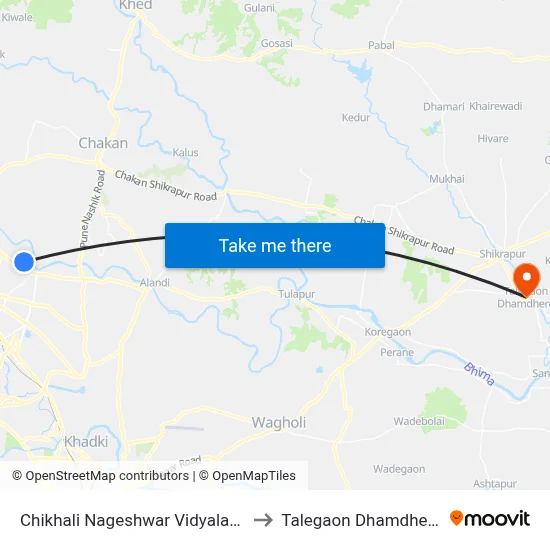 Chikhali Nageshwar Vidyalaya to Talegaon Dhamdhere map