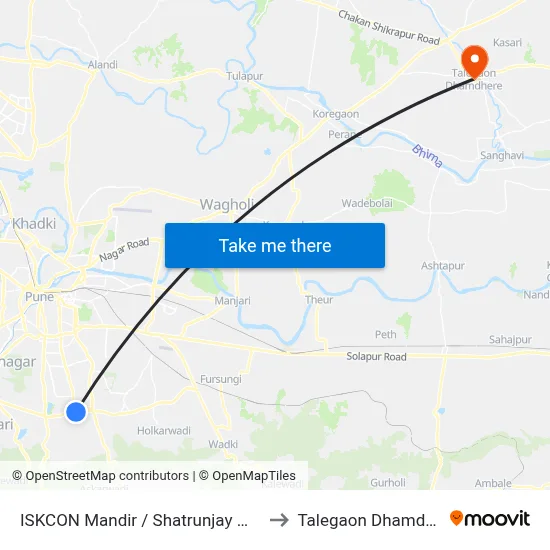 ISKCON Mandir / Shatrunjay Mandir to Talegaon Dhamdhere map