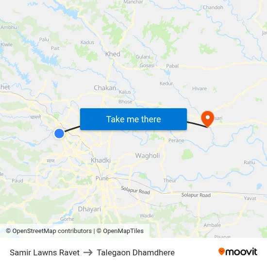 Samir Lawns Ravet to Talegaon Dhamdhere map