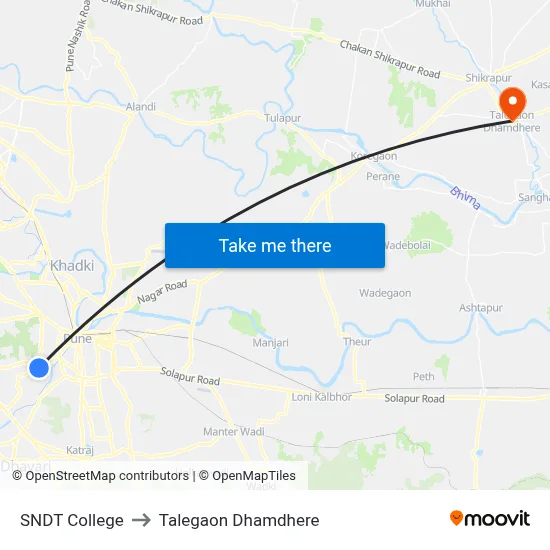 SNDT College to Talegaon Dhamdhere map