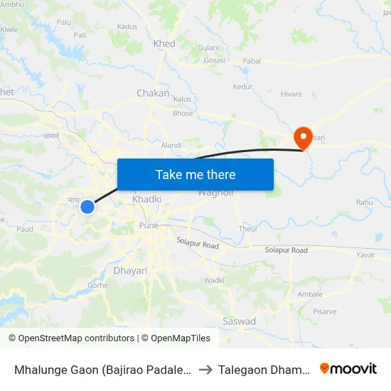 Mhalunge Gaon (Bajirao Padale Chowk) to Talegaon Dhamdhere map