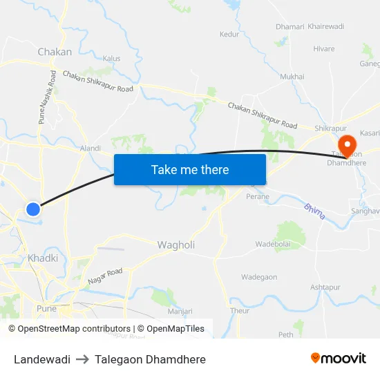 Landewadi to Talegaon Dhamdhere map
