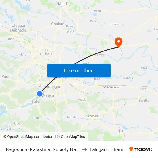 Bageshree Kalashree Society Nanded City to Talegaon Dhamdhere map