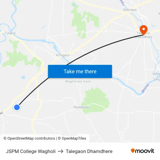 JSPM College Wagholi to Talegaon Dhamdhere map