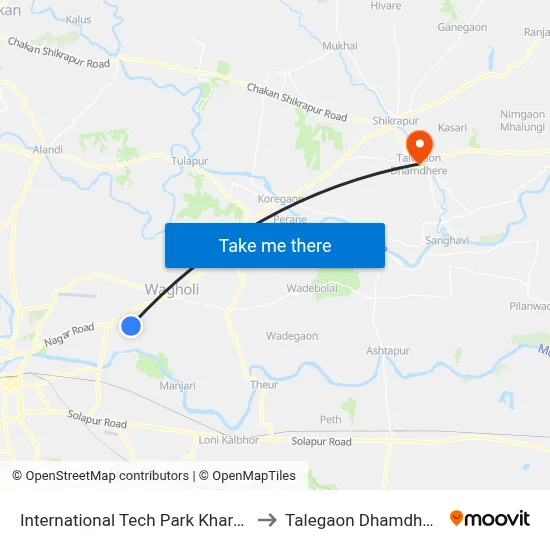 International Tech Park Kharadi to Talegaon Dhamdhere map