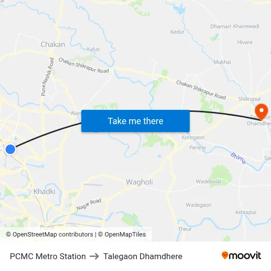 PCMC Metro Station to Talegaon Dhamdhere map