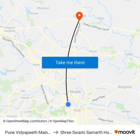 Pune Vidyapeeth Main Gate to Shree Swami Samarth Hospital map