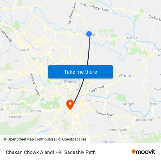 Chakan Chowk Alandi to Sadashiv Peth map