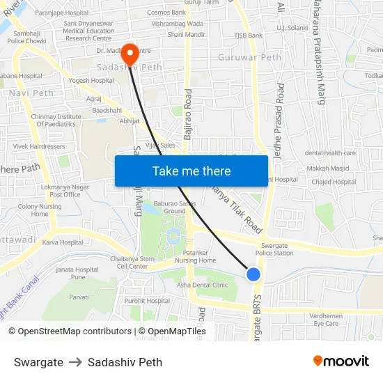 Swargate to Sadashiv Peth map