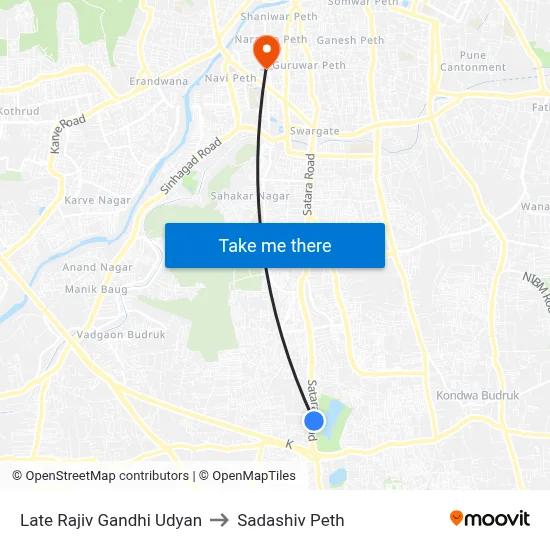 Late Rajiv Gandhi Udyan to Sadashiv Peth map