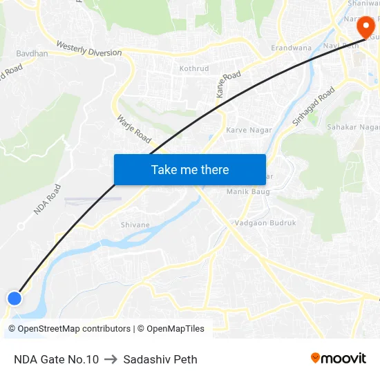 NDA Gate No.10 to Sadashiv Peth map