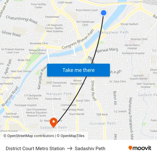 District Court Metro Station to Sadashiv Peth map