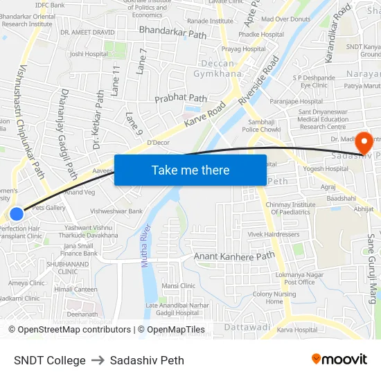 SNDT College to Sadashiv Peth map