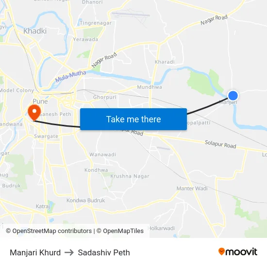 Manjari Khurd to Sadashiv Peth map