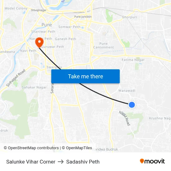 Salunke Vihar Corner to Sadashiv Peth map