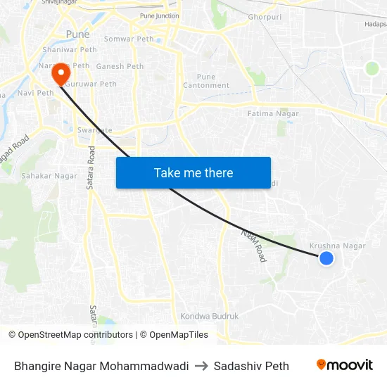 Bhangire Nagar Mohammadwadi to Sadashiv Peth map