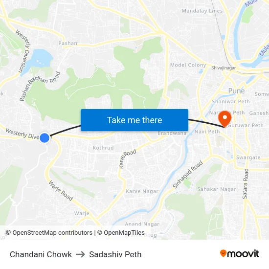 Chandani Chowk to Sadashiv Peth map