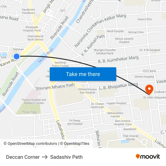 Deccan Corner to Sadashiv Peth map