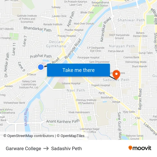 Garware College to Sadashiv Peth map