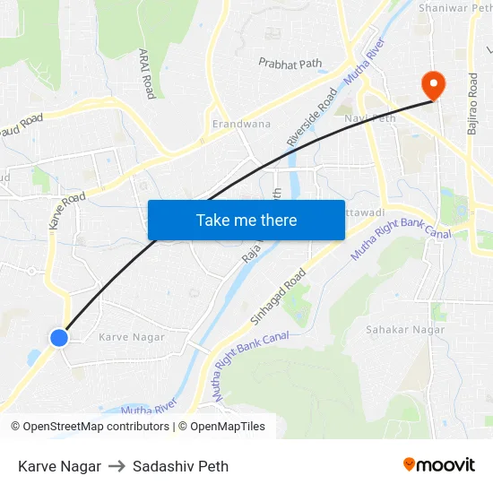 Karve Nagar to Sadashiv Peth map