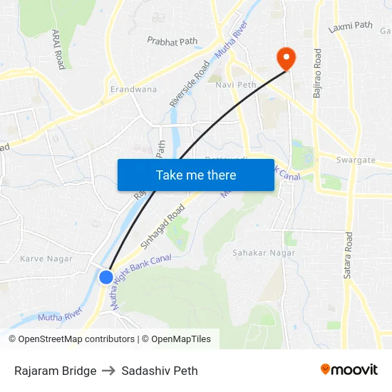 Rajaram Bridge to Sadashiv Peth map