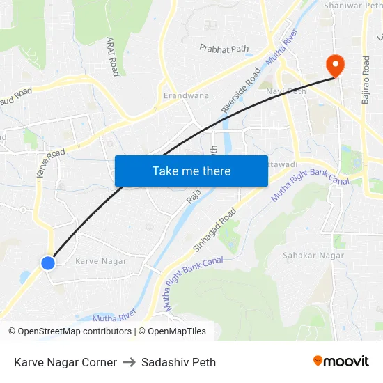 Karve Nagar Corner to Sadashiv Peth map