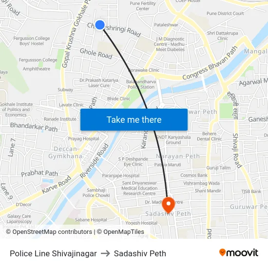 Police Line Shivajinagar to Sadashiv Peth map