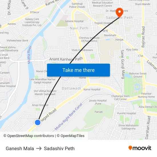 Ganesh Mala to Sadashiv Peth map