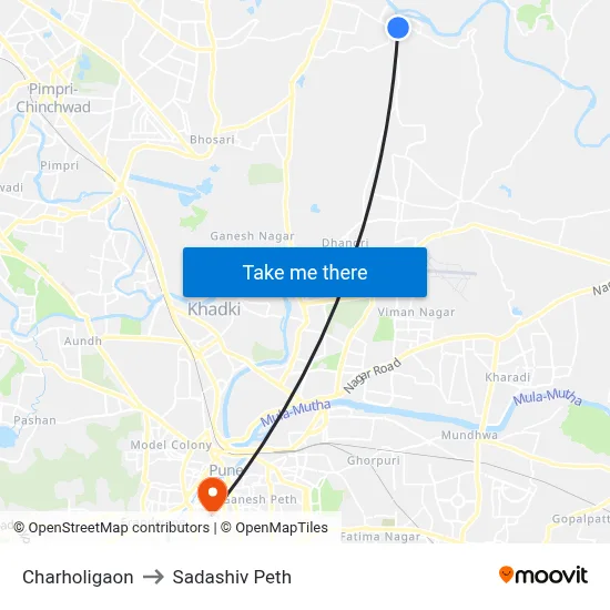 Charholigaon to Sadashiv Peth map