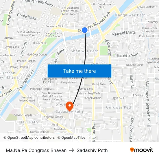 Ma.Na.Pa Congress Bhavan to Sadashiv Peth map
