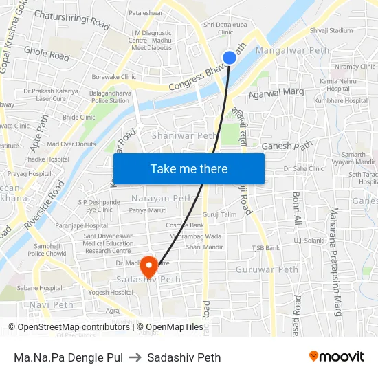 Ma.Na.Pa Dengle Pul to Sadashiv Peth map