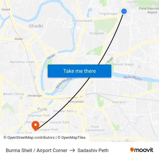 Burma Shell / Airport Corner to Sadashiv Peth map
