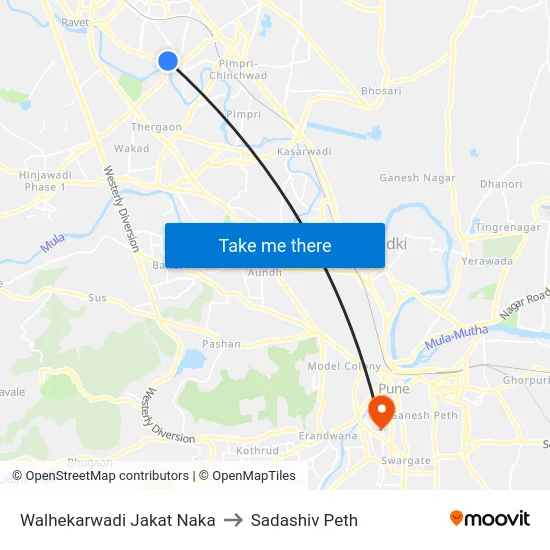 Walhekarwadi Jakat Naka to Sadashiv Peth map