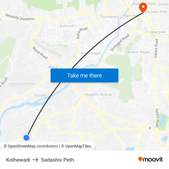 Kolhewadi to Sadashiv Peth map